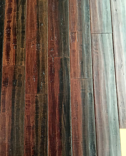 Colorful distressed strand woven bamboo flooring